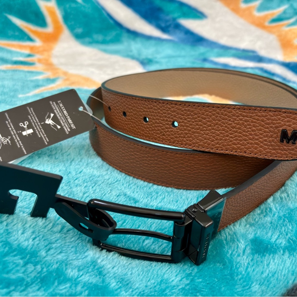 NWT Michael Kors Men's Reversible 34mm Brown Leather Belt with Black Buckle - Picture 4 of 8